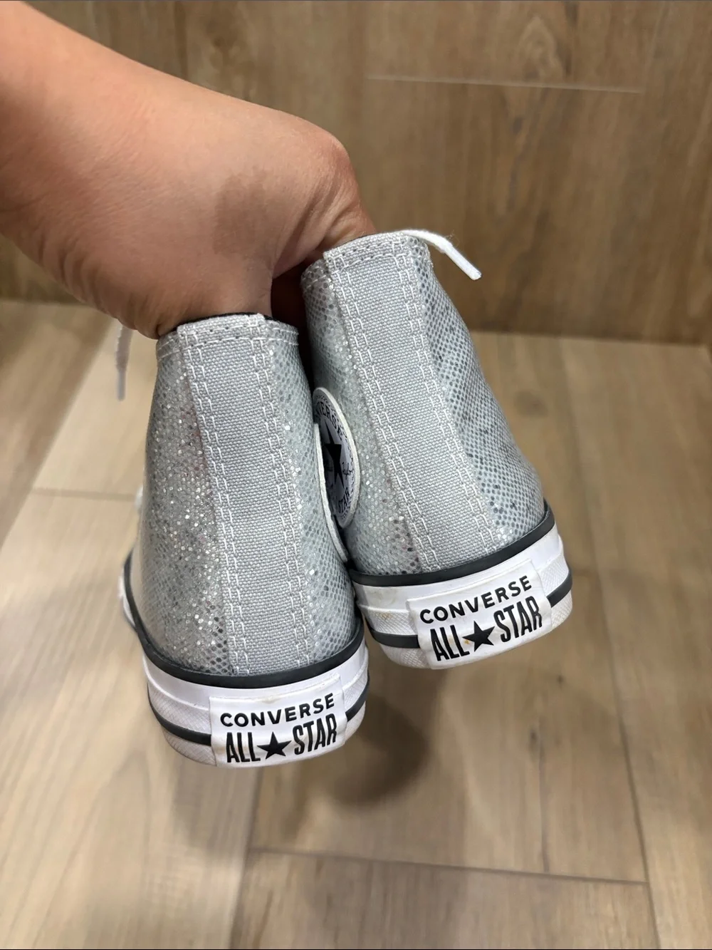 Converse Chuck Taylor Glitter All Star EVA Lift Hi Silver/White/Barely Grey 11